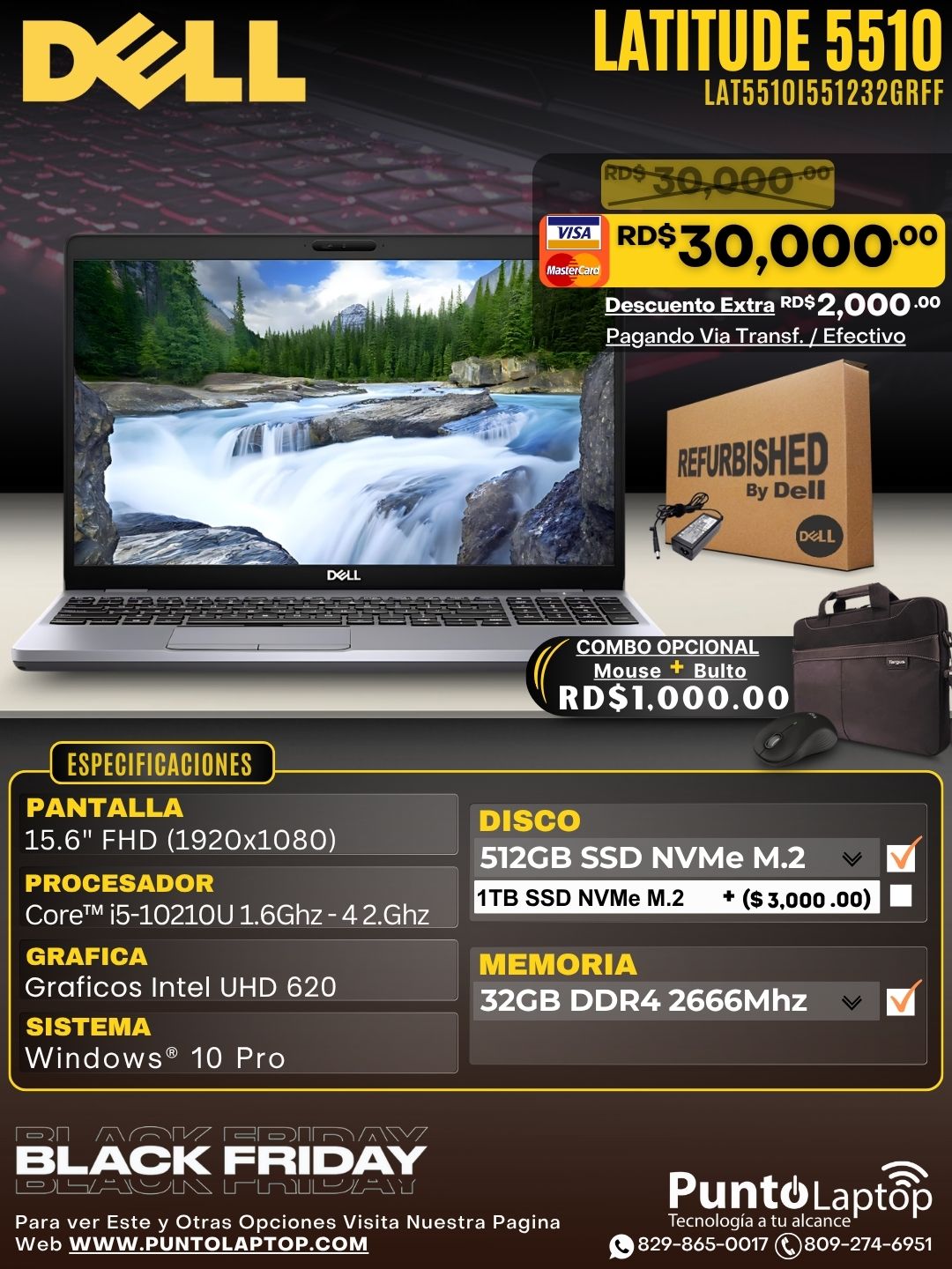 ❞𝐑𝐞𝐟𝐮𝐫𝐛𝐢𝐬𝐡𝐞𝐝❞ Dell Latitude 5510 15.6" Core™ i5-10310U 512GB SSD 32GB W11