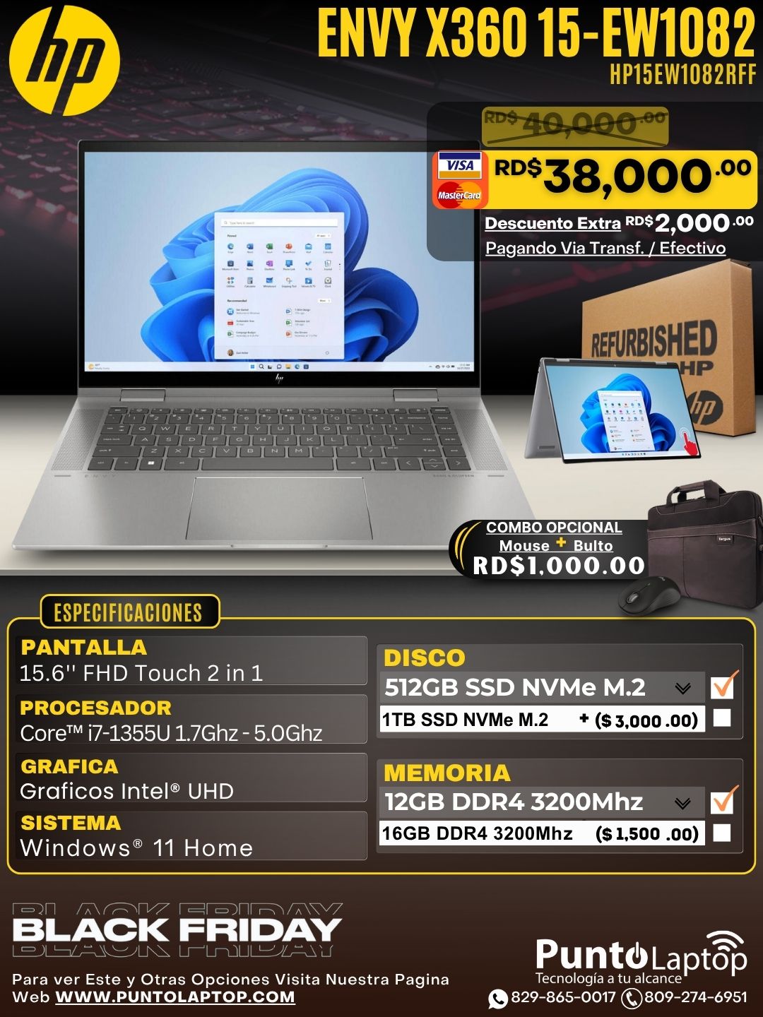 ❞𝐑𝐞𝐟𝐮𝐫𝐛𝐢𝐬𝐡𝐞𝐝❞ HP Envy x360 15-EW1082 2-IN-1 15.6" FHD Touch Core™ i7-1355U 512GB SSD 12GB W11 SILVER Bcklt