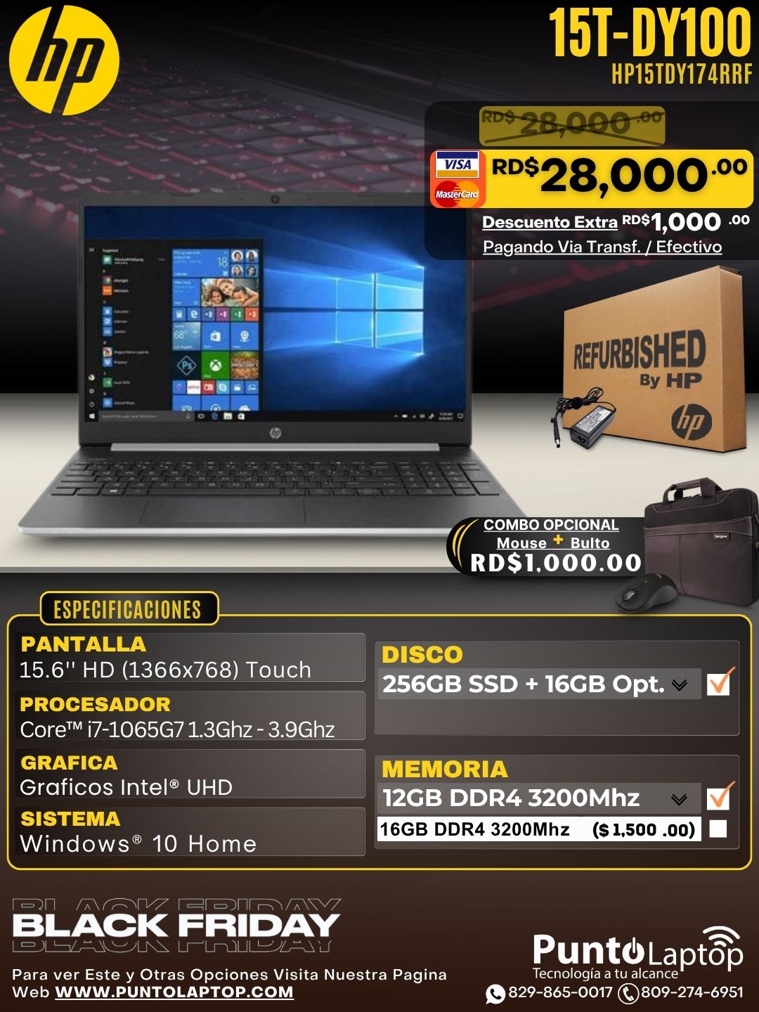 ❞𝐑𝐞𝐟𝐮𝐫𝐛𝐢𝐬𝐡𝐞𝐝❞ HP 15T-DY100 15,6'' Touch Core  i7-10th 1.3GHz 256GB SSD+16GB Opt. 12GB Silv