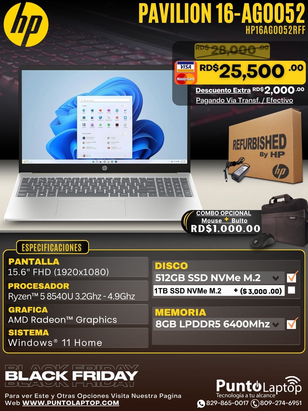 ❞𝐑𝐞𝐟𝐮𝐫𝐛𝐢𝐬𝐡𝐞𝐝❞ HP Pavilion 16-AG0052 16" FHD Ryzen™ 5 8540U 512GB SSD 8GB W11 SILVER