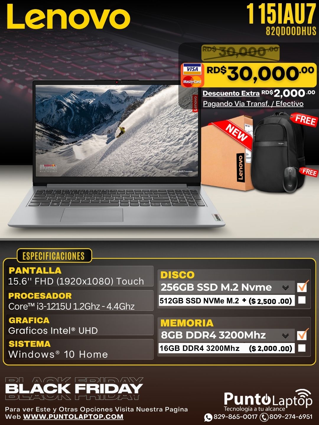 Lenovo 1 15IAU7 15.6" FHD Touch Core™ i3-1215U 256GB SSD 8GB W11 CLOUD GRAY