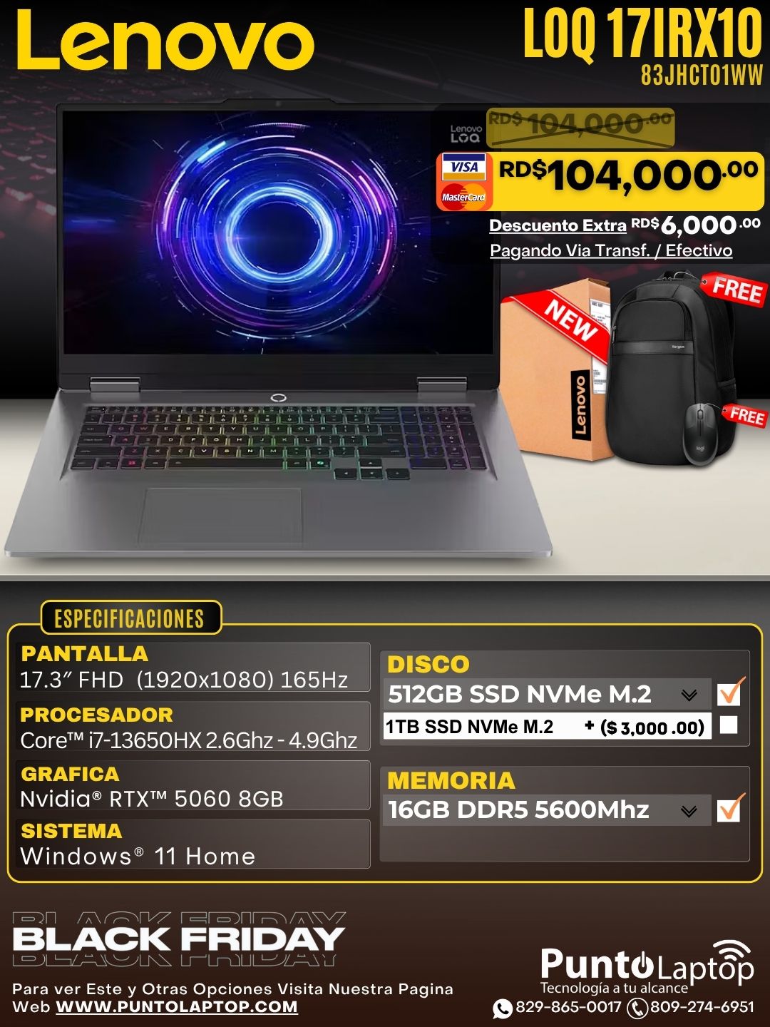 Lenovo LOQ 17IRX10 17.3" FHD 165Hz Core™ i7-13650HX 512GB SSD 16GB W11 NVIDIA® RTX 5060 8GB LUNA GREY
