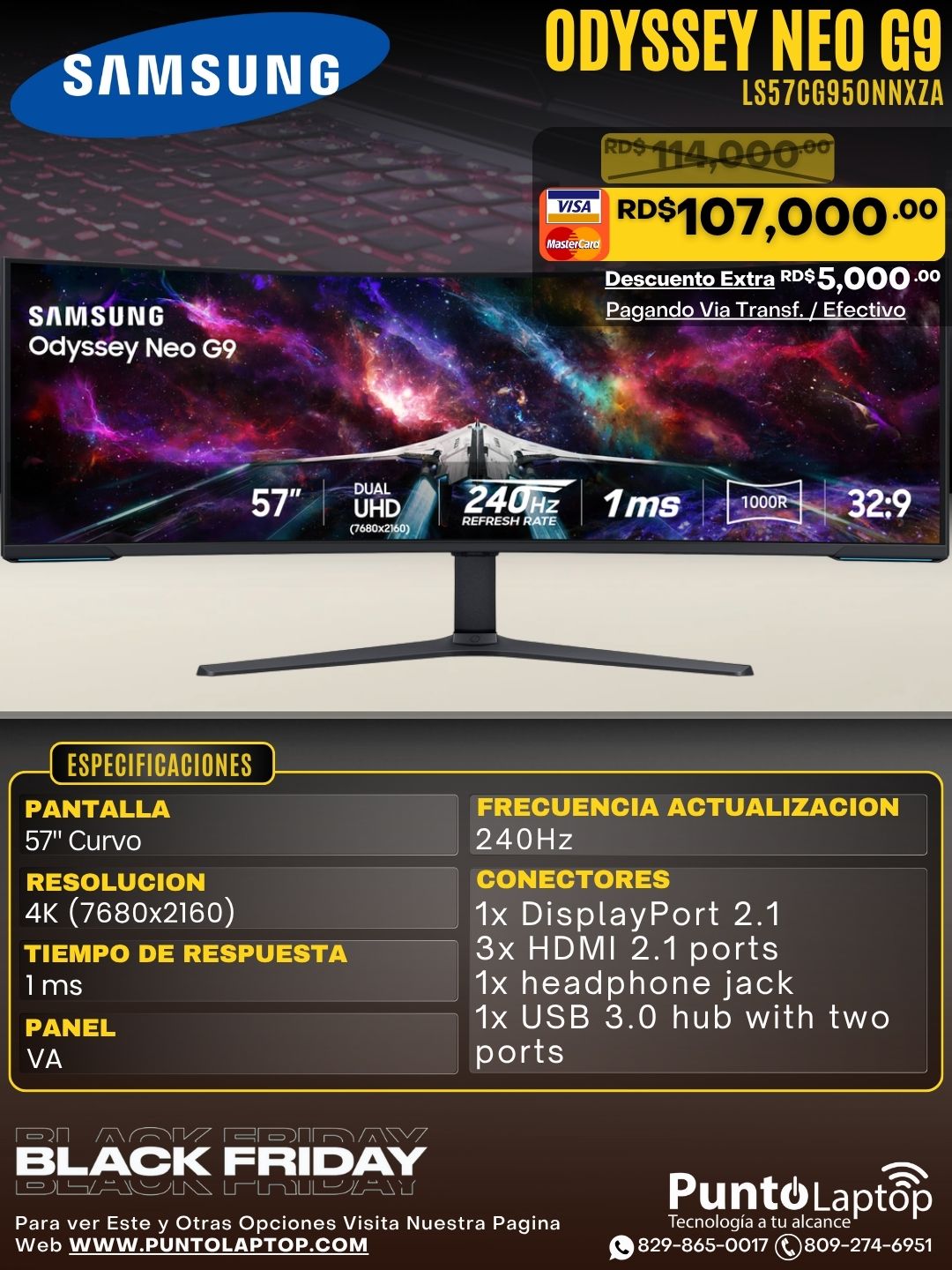 Samsung Odyssey Neo G9 57" Dual 4K (7680 x 2160) 240 Hz Curved Ultrawide Gaming Monitor