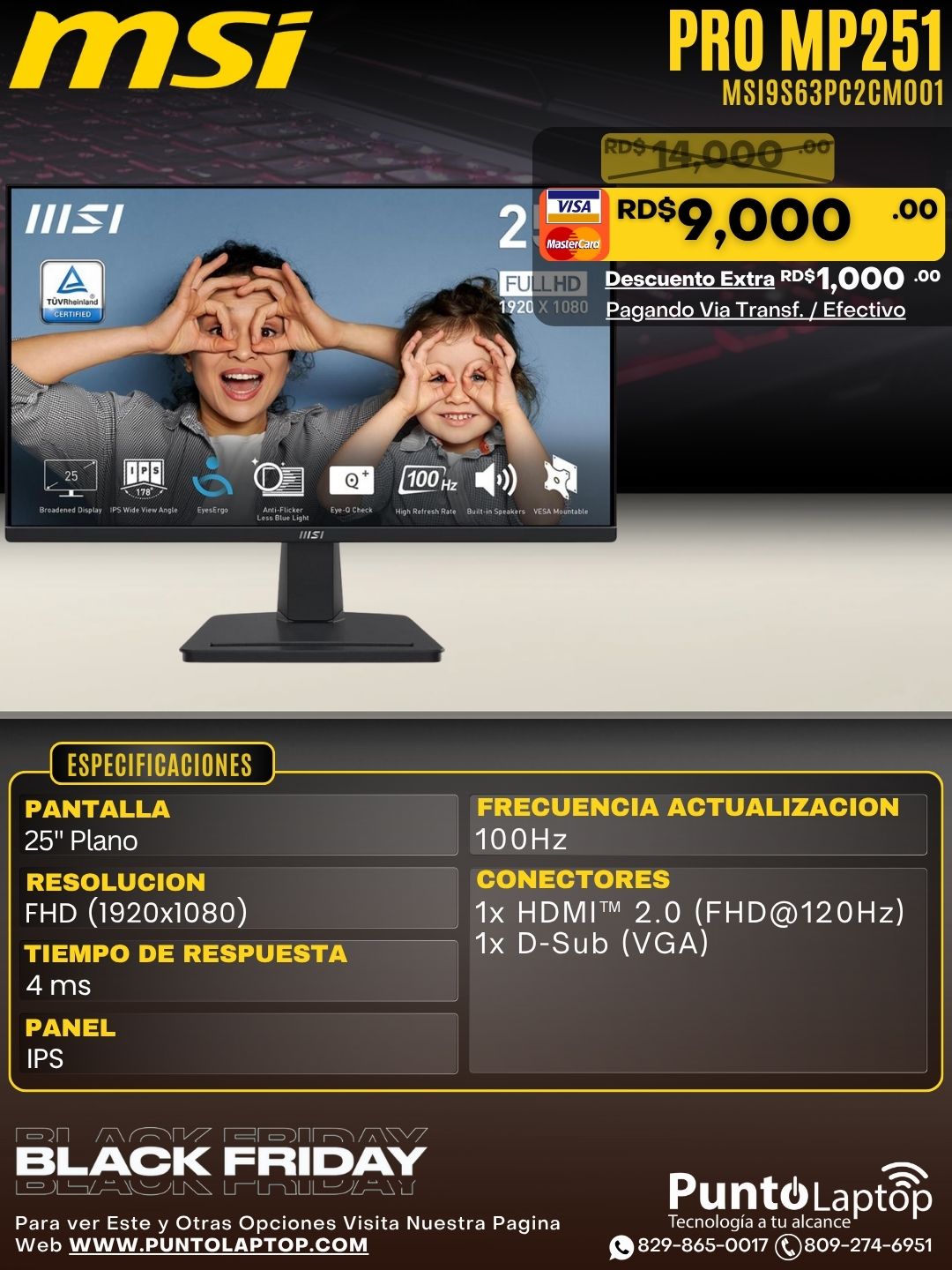 MSI PRO MP251 25" FHD IPS 100HZ HDMI VGA BLACK