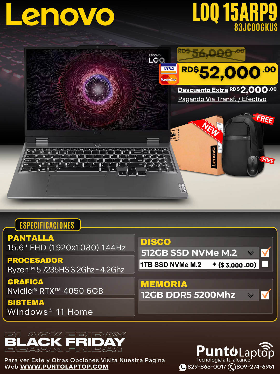 Lenovo LOQ 15ARP9 15.6" FHD 144Hz IPS Core™ Ryzen 5 7235HS 512GB SSD 12GB W11 RTX 4050 6GB GREY Bcklt