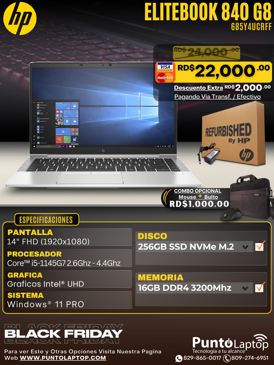 ❞𝐑𝐞𝐟𝐮𝐫𝐛𝐢𝐬𝐡𝐞𝐝❞ HP EliteBook 840 G8 14" (1920x1080) Core™ i5-1145G7 256GB SSD 16GB W11 Pro Bcklt Silver