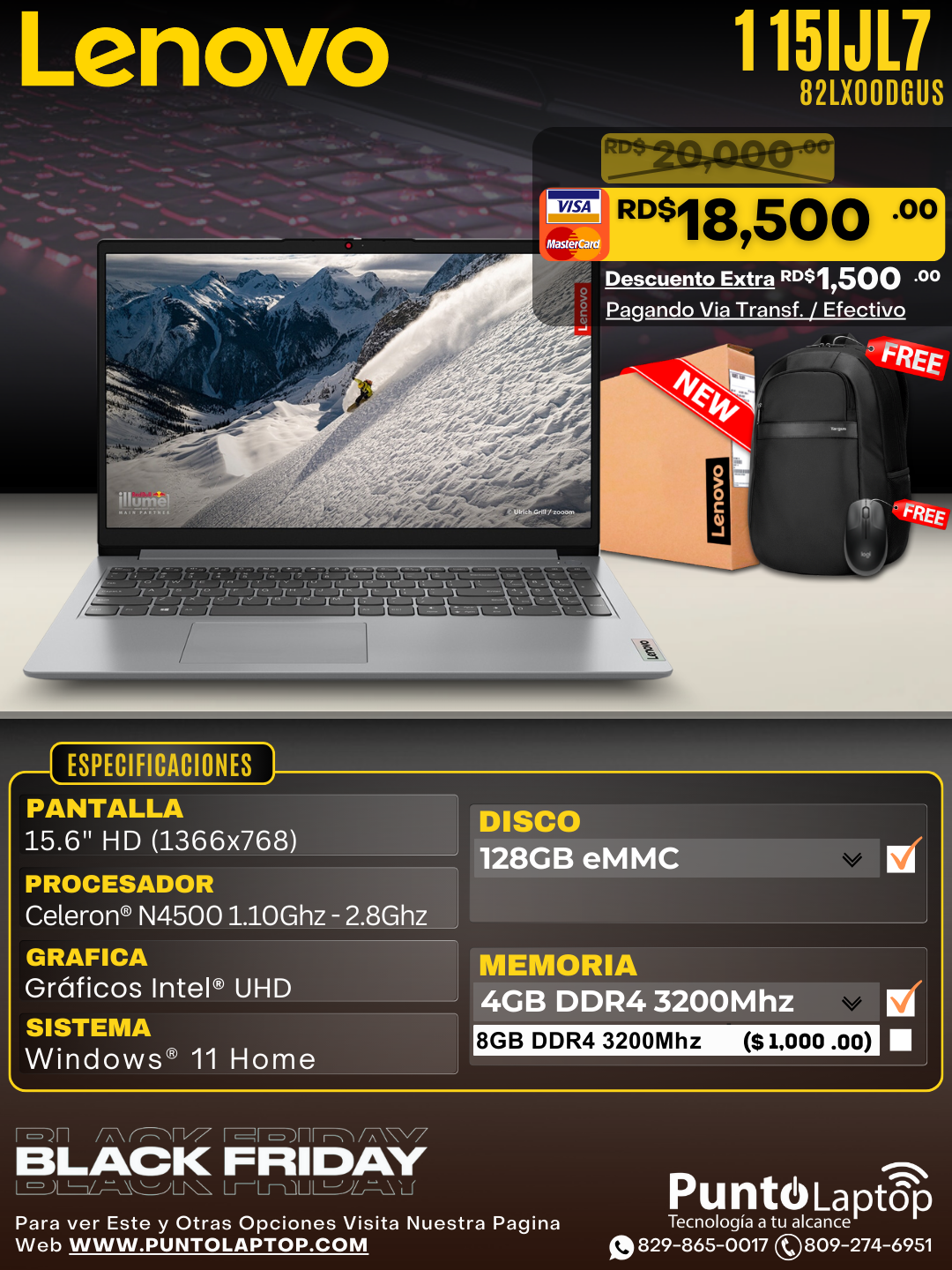 Lenovo 1 15IJL7 15.6" HD Celeron® N4500 128GB eMMC 4GB W11 S CLOUD GRAY