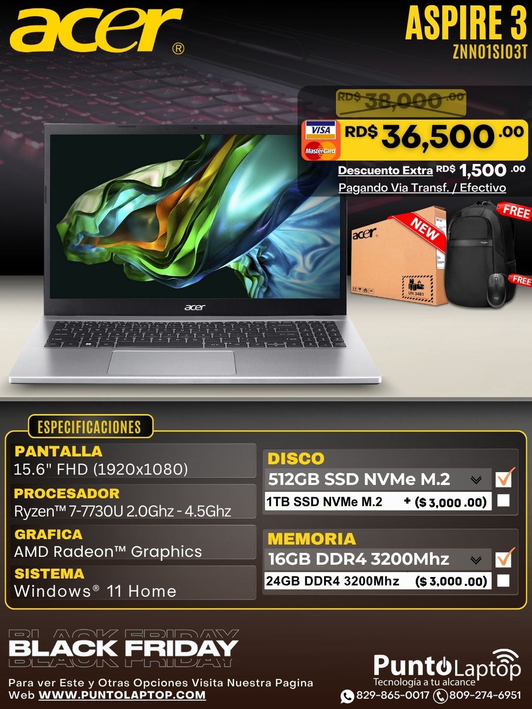 Acer Aspire 3 A325-42 15.6" FHD Ryzen™ 7-7730U 512GB SSD 16GB W11 Silver