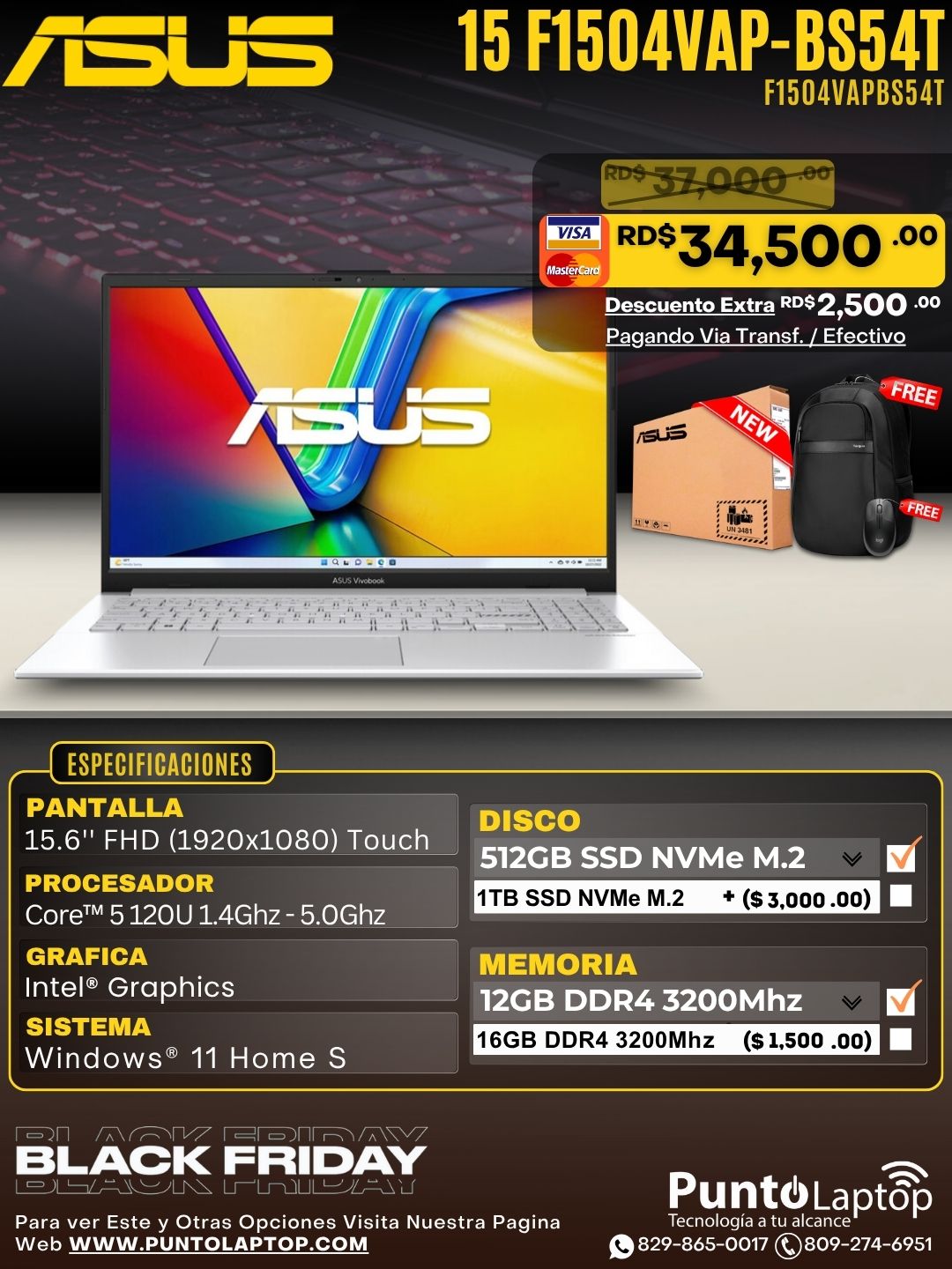 Asus Vivobook 15 F1504VAP-BS54T 15.6" FHD Touch Core™ 5 120U 512GB SSD 12GB W11 SILVER Bcklt