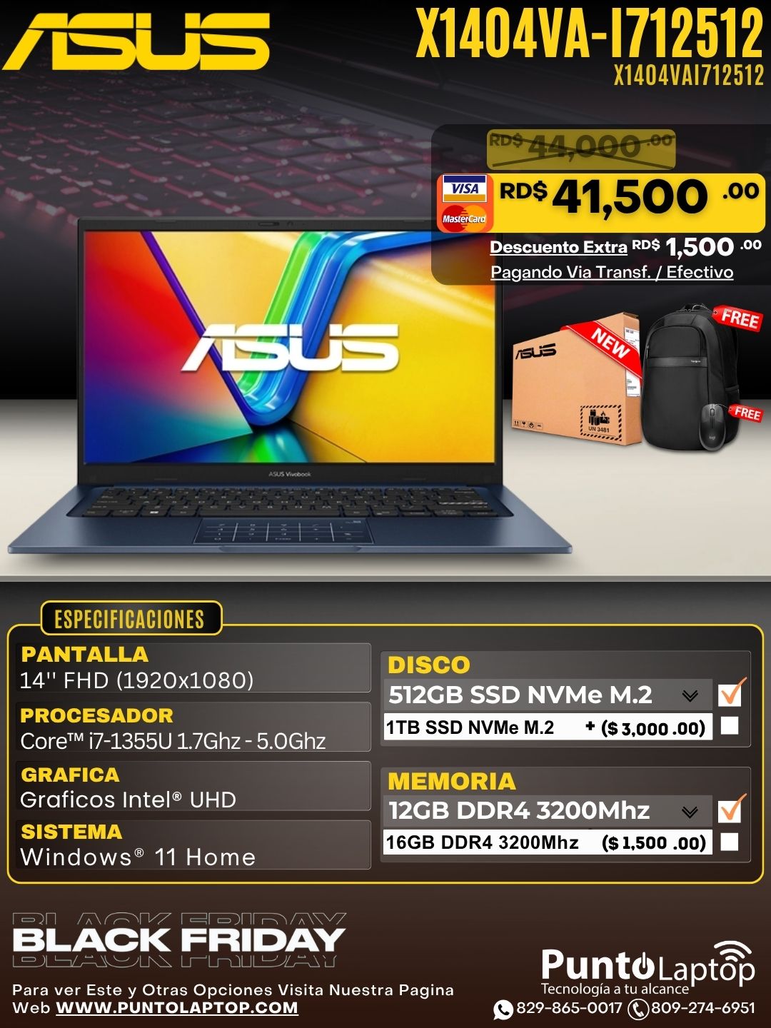 Asus VivoBook X1404VA-I712512 14" FHD Core™ i7-1355U 512GB SSD 12GB W11 QUIET BLUE