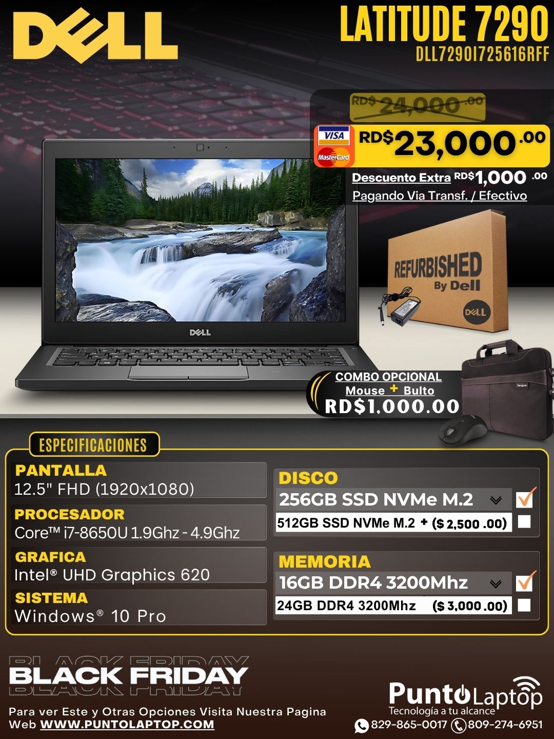 ❞𝐑𝐞𝐟𝐮𝐫𝐛𝐢𝐬𝐡𝐞𝐝❞ Dell Latitude 7290 12.5" Core™ i7-8650U 256GB SSD 16GB W10 Pro BLACK