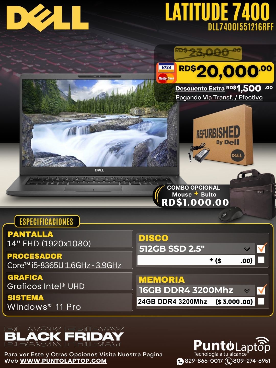 ❞𝐑𝐞𝐟𝐮𝐫𝐛𝐢𝐬𝐡𝐞𝐝❞ Dell Latitude 7400 14" FHD Core™ i5-8365U 512GB SSD 16GB W11 Pro BLACK Bcklt