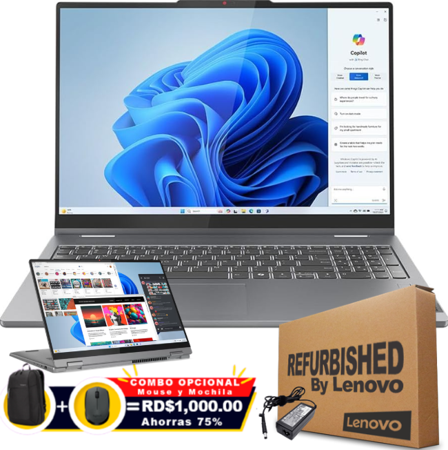 ❞𝐑𝐞𝐟𝐮𝐫𝐛𝐢𝐬𝐡𝐞𝐝❞ Lenovo 5 2-IN-1 16AHP9 16" FHD Touch AMD Ryzen™ 7 8845HS 1TB SSD 16GB W11 LUNA GREY Bcklt