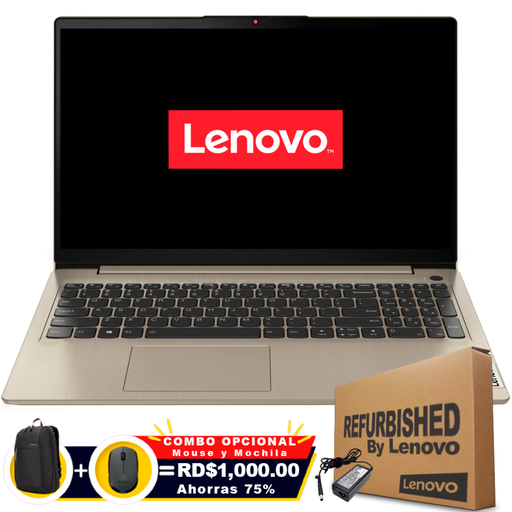 [82H801ECCFRFF] ❞𝐑𝐞𝐟𝐮𝐫𝐛𝐢𝐬𝐡𝐞𝐝❞ Lenovo 3 15ITL6 15.6&quot; FHD Pentium® Gold 7505 256GB SSD 8GB W11 SAND