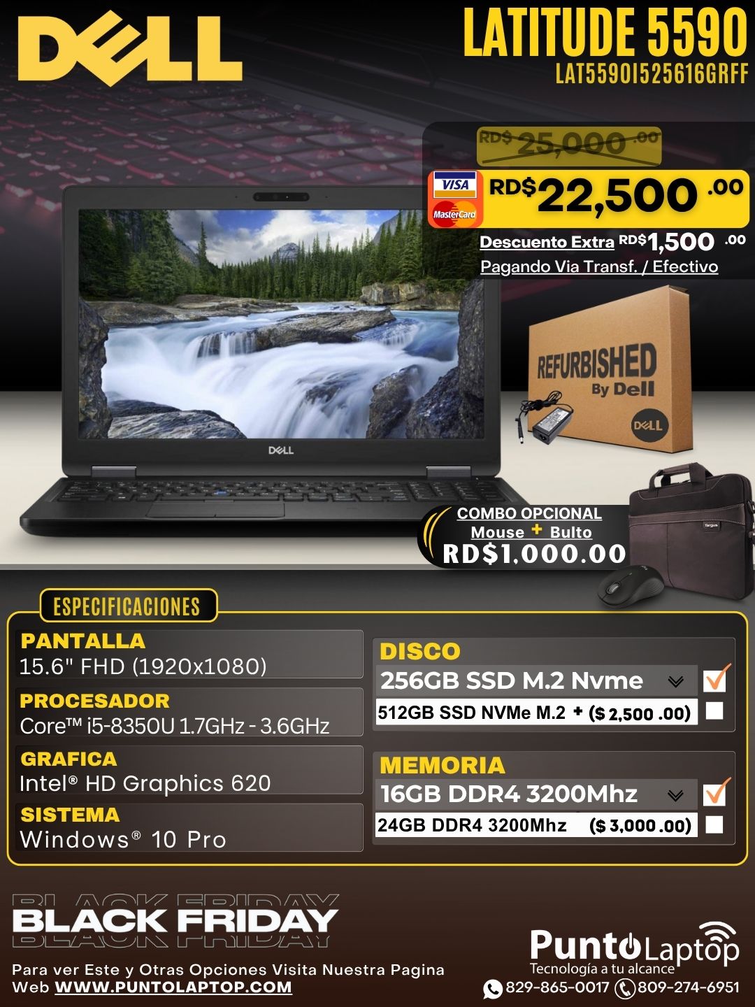 ❞𝐑𝐞𝐟𝐮𝐫𝐛𝐢𝐬𝐡𝐞𝐝❞ Dell Latitude 5590 15.6" FHD Core™ i5-8350U 256GB SSD 16GB W10 Pro BLACK