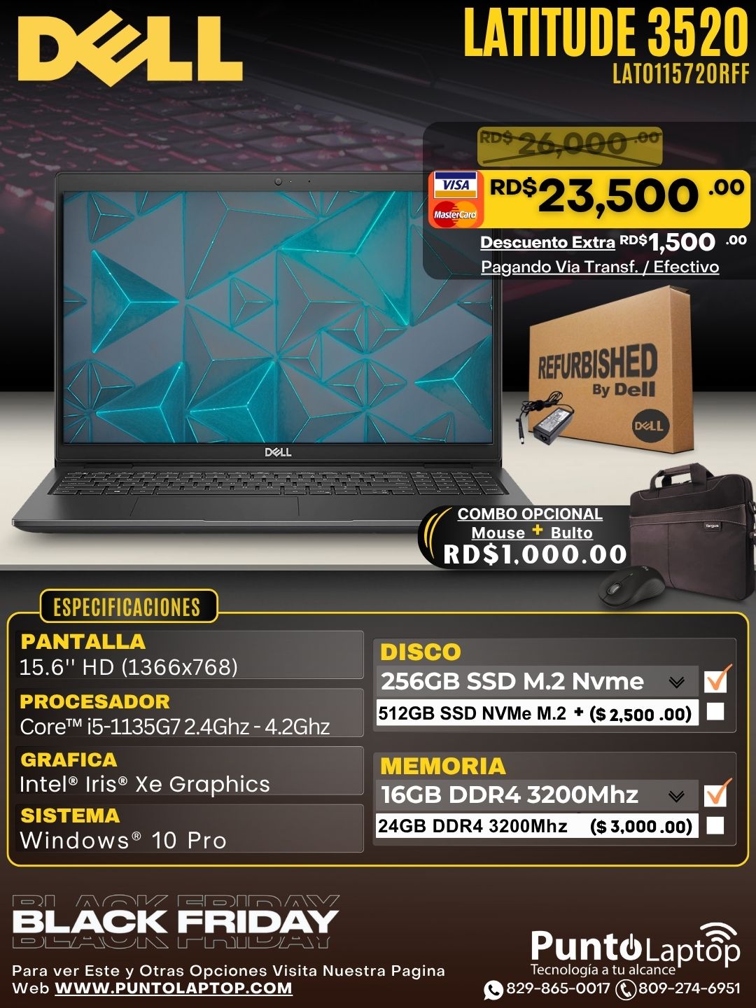 ❞𝐑𝐞𝐟𝐮𝐫𝐛𝐢𝐬𝐡𝐞𝐝❞ Dell Latitude 3520 15.6" Core™ i5-1135G7 256GB SSD 16GB W11 Pro BLACK