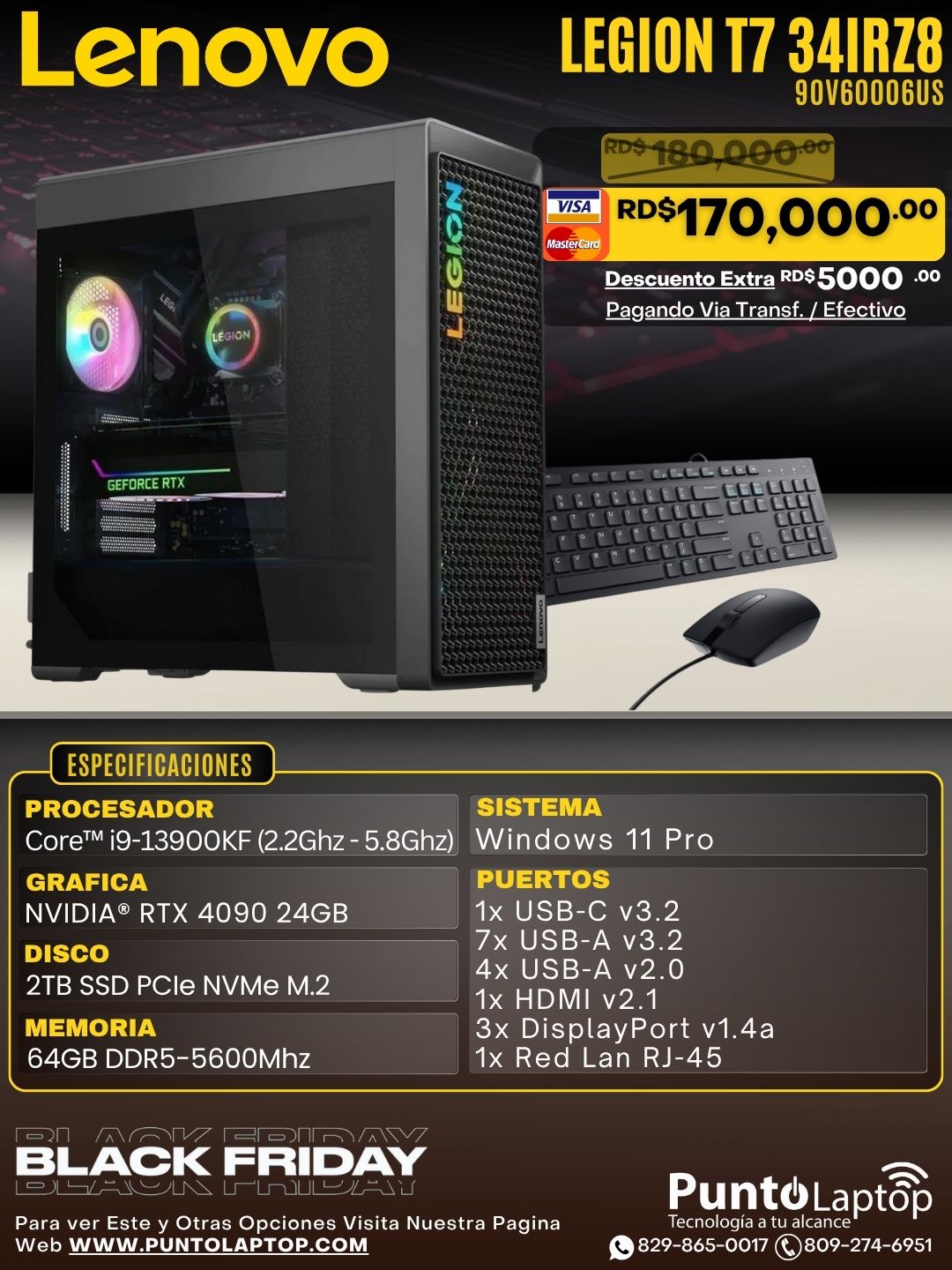 Lenovo LEGION T7 34IRZ8 GAMING Core™ i9-13900KF 2TB SSD 64GB W11 PRO NVIDIA® RTX 4090 24GB STORM GRAY