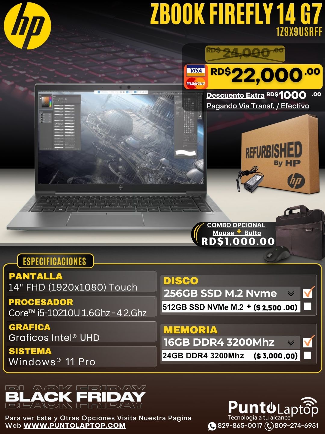 ❞𝐑𝐞𝐟𝐮𝐫𝐛𝐢𝐬𝐡𝐞𝐝❞ HP ZBook Firefly 14 G7 14" FHD Touch Core™ i5-10310U 256GB SSD 16GB W11 Pro DARK GRAY Bcklt