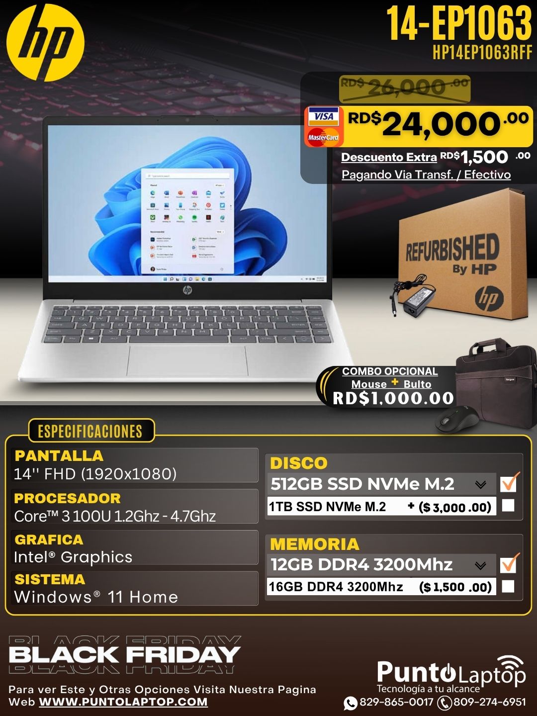 ❞𝐑𝐞𝐟𝐮𝐫𝐛𝐢𝐬𝐡𝐞𝐝❞ HP 14-EP1063 14" FHD Core™ 3-100U 512GB SSD 12GB W11 SILVER Bcklt