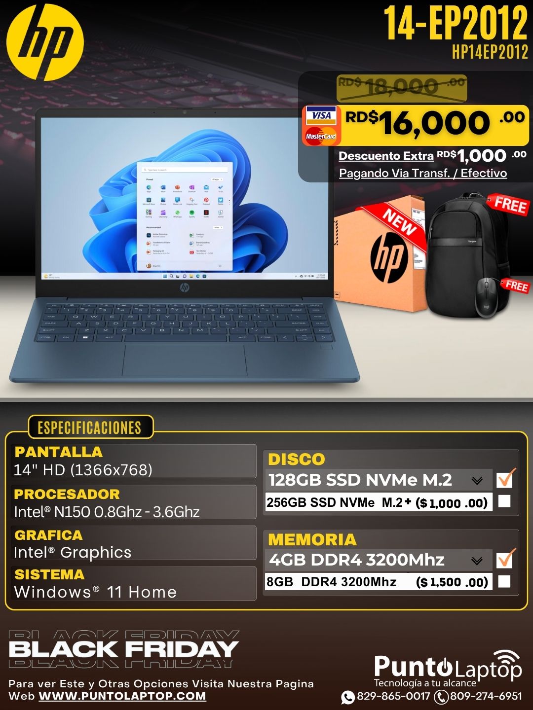 HP 14-EP2012 14" HD Intel® N150 128GB SSD 4GB W11 WATERFALL BLUE