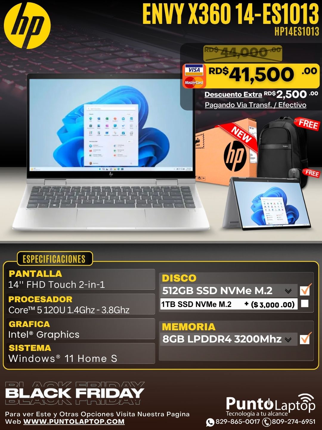 HP Envy x360 14-ES1013 2-IN-1 14" FHD Touch Core™ 5 120U 512GB SSD 8GB W11 NATURAL SILVER Bcklt