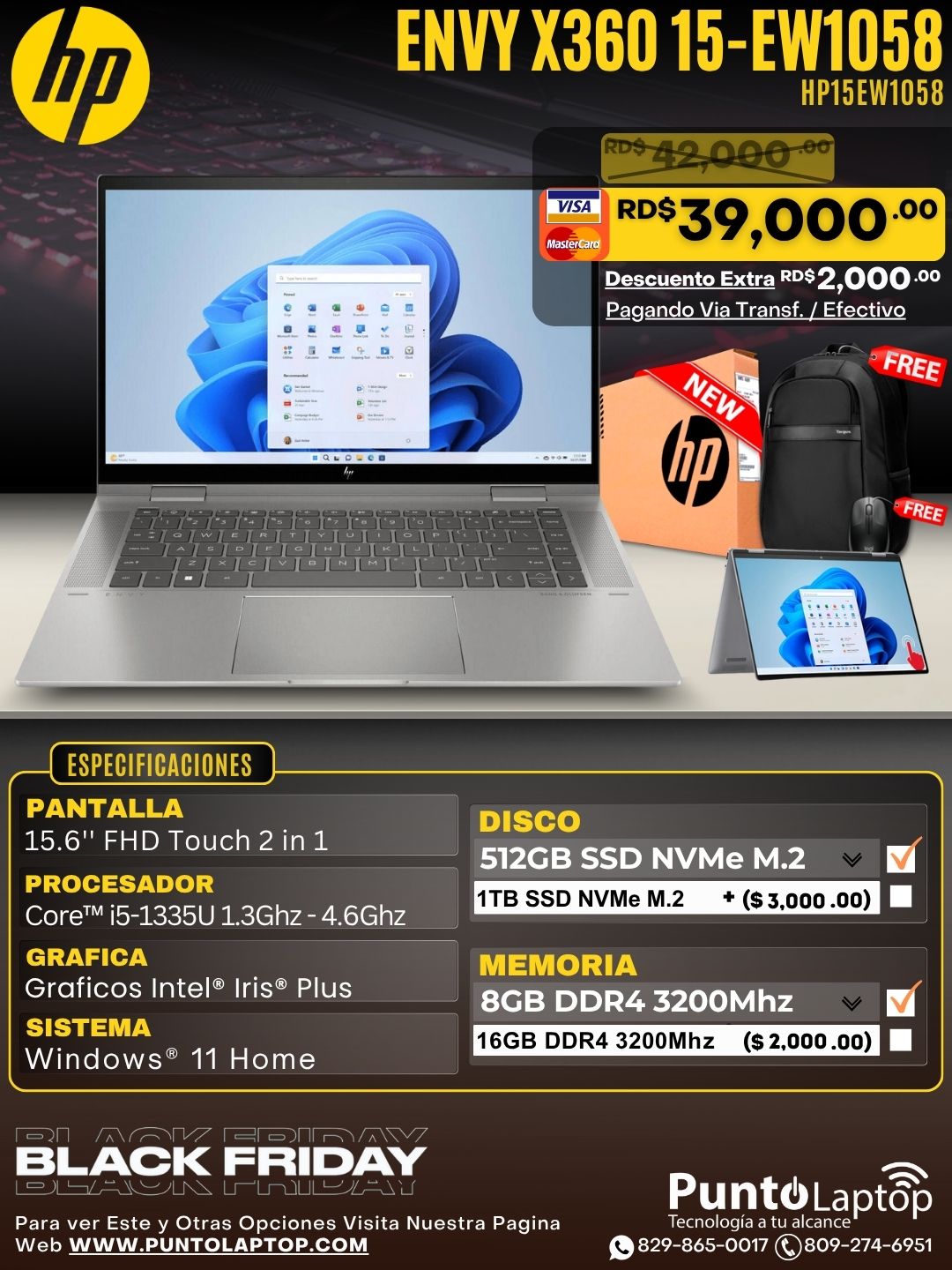 HP Envy x360 15-EW1058 2-IN-1 15.6" FHD Touch Core™ i5-1335U 512GB SSD 8GB W11 MINERAL SILVER Bcklt