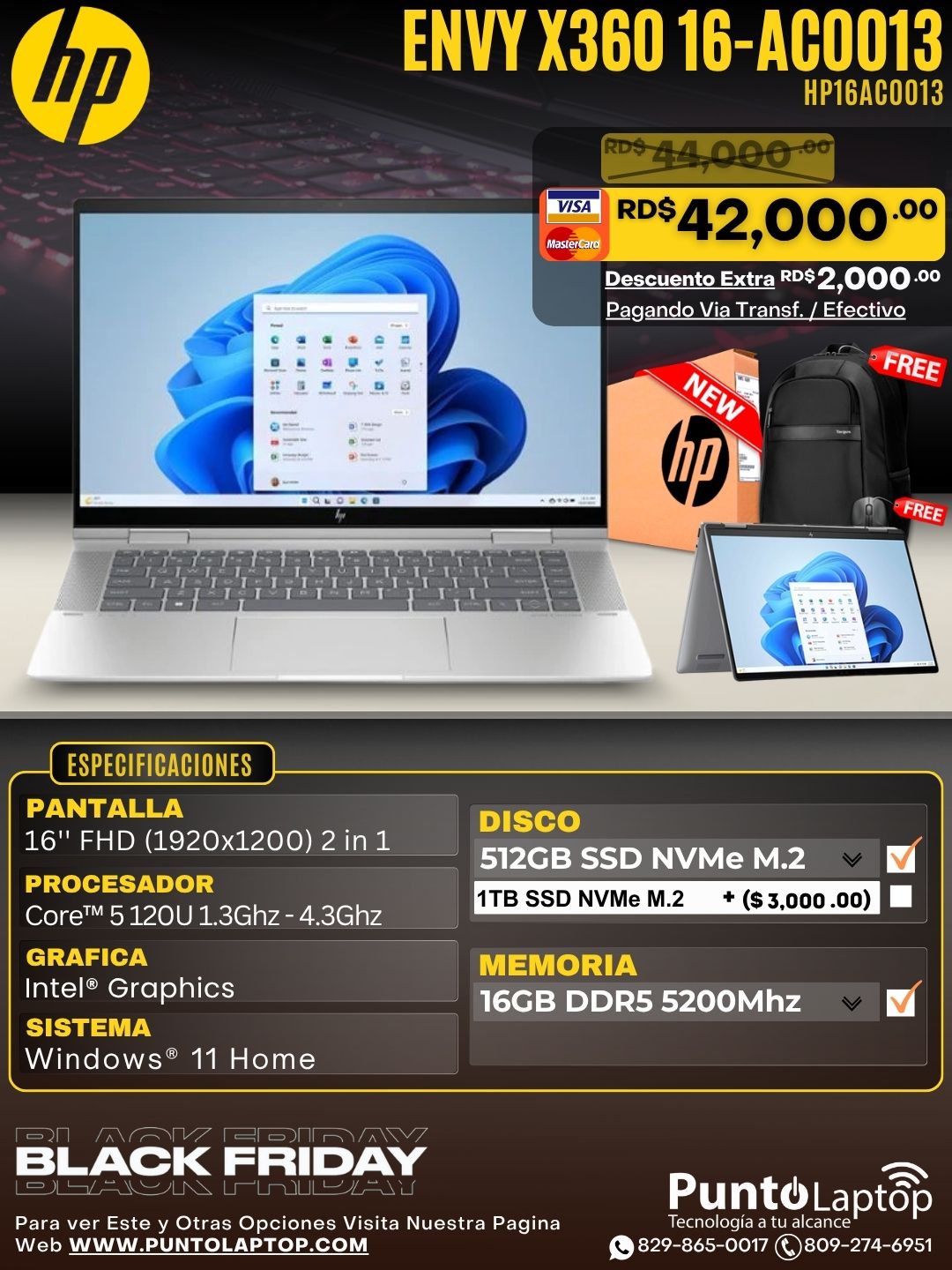 HP Envy x360 16-AC0013 2-IN-1 16" FHD Touch Core™ Ultra 5 125U 512GB SSD 16GB W11 SILVER Bcklt