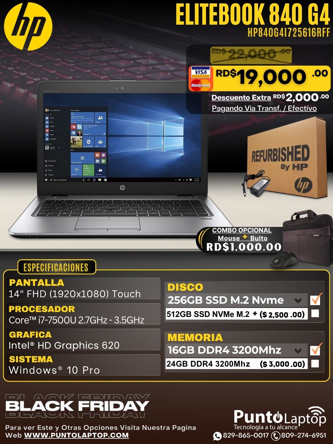 ❞𝐑𝐞𝐟𝐮𝐫𝐛𝐢𝐬𝐡𝐞𝐝❞ HP EliteBook 840 G4 14" FHD Touch Core™ i7-7500U 256GB SSD 16GB W10 Pro SILVER