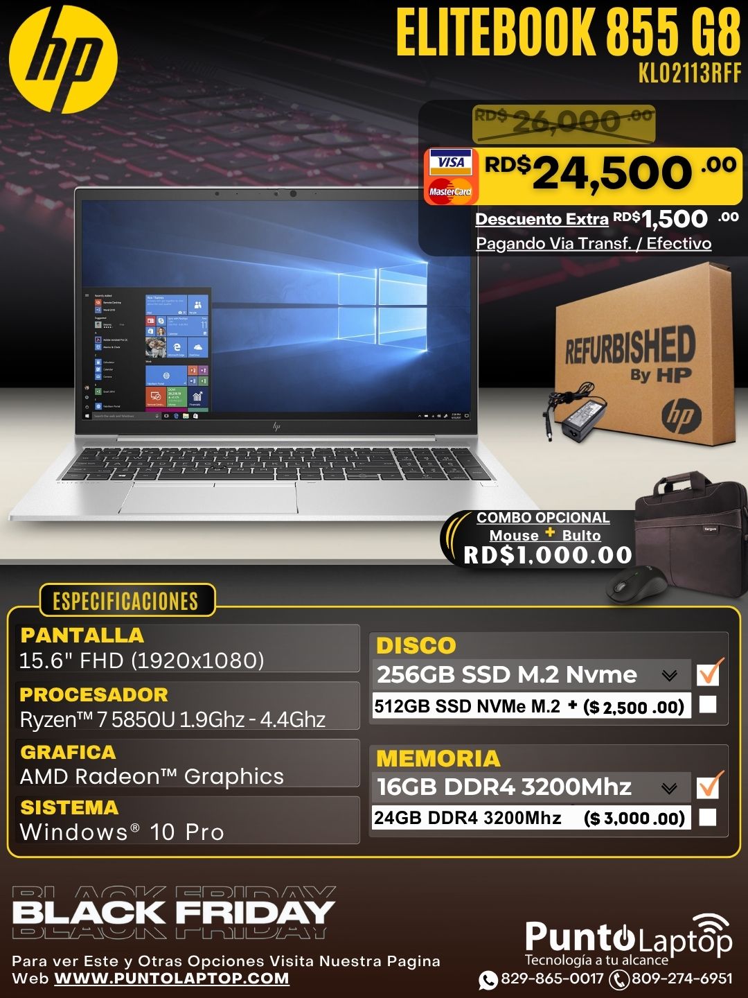 ❞𝐑𝐞𝐟𝐮𝐫𝐛𝐢𝐬𝐡𝐞𝐝❞ HP EliteBook 855 G8 15.6" FHD Touch Ryzen™ 7 5850U 256GB SSD 16GB W10 Pro SILVER