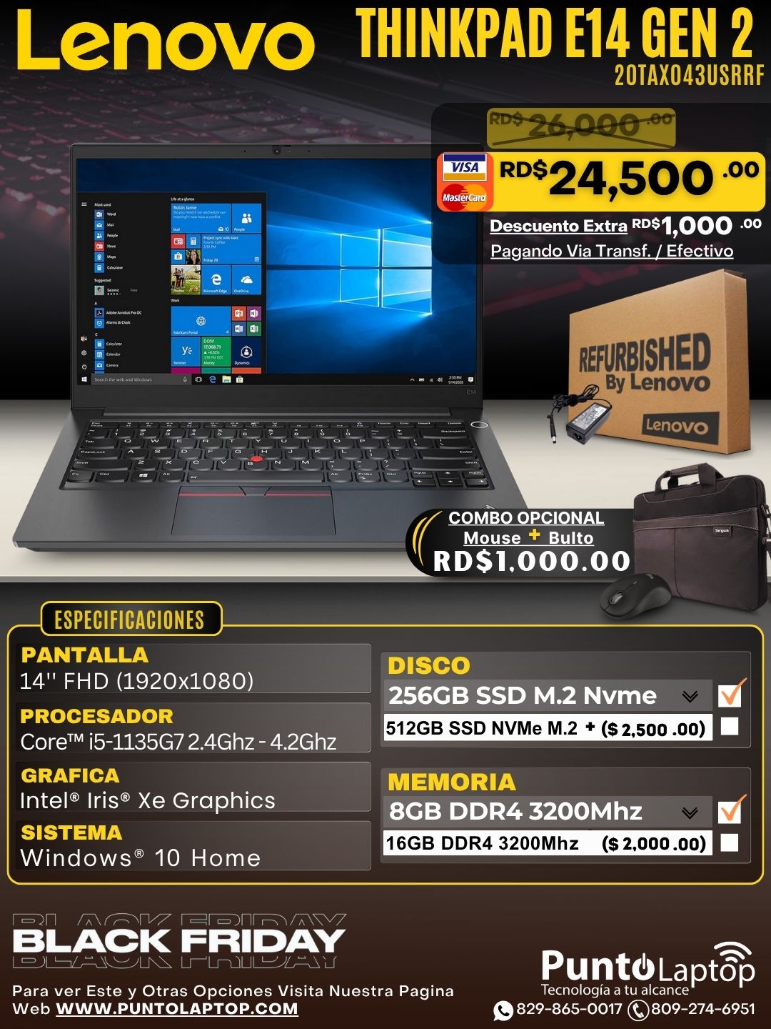 ❞𝐑𝐞𝐟𝐮𝐫𝐛𝐢𝐬𝐡𝐞𝐝❞ Lenovo ThinkPad E14 Gen 2 14" FHD Core™ i5-1135G7 256GB SSD 8GB W10 Pro BLACK