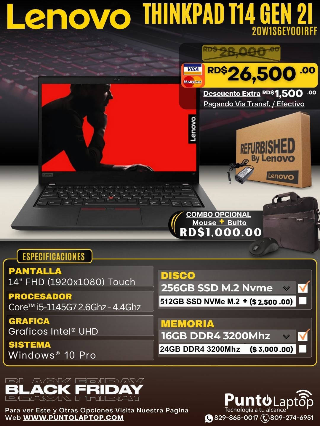 ❞𝐑𝐞𝐟𝐮𝐫𝐛𝐢𝐬𝐡𝐞𝐝❞ Lenovo ThinkPad T14 Gen 2i 14" FHD Touch Core™ i5-1145G7 256GB SSD 16GB W11-Pro GRAY Bcklt