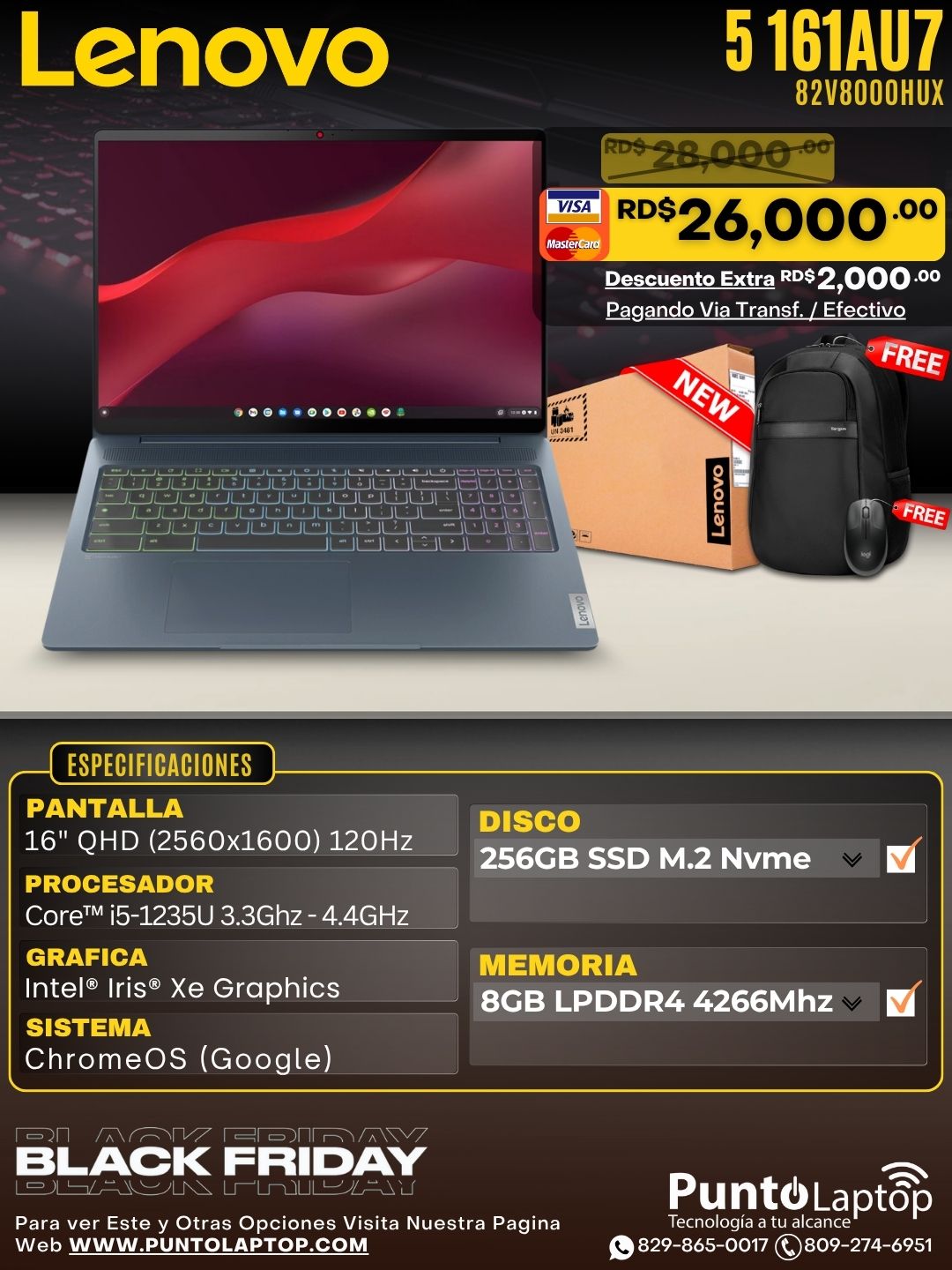 Lenovo 5 161AU7 16" (2560x1600) 120Hz Core™ i5-1235U 256GB SSD 8GB CHROME STORM GRAY