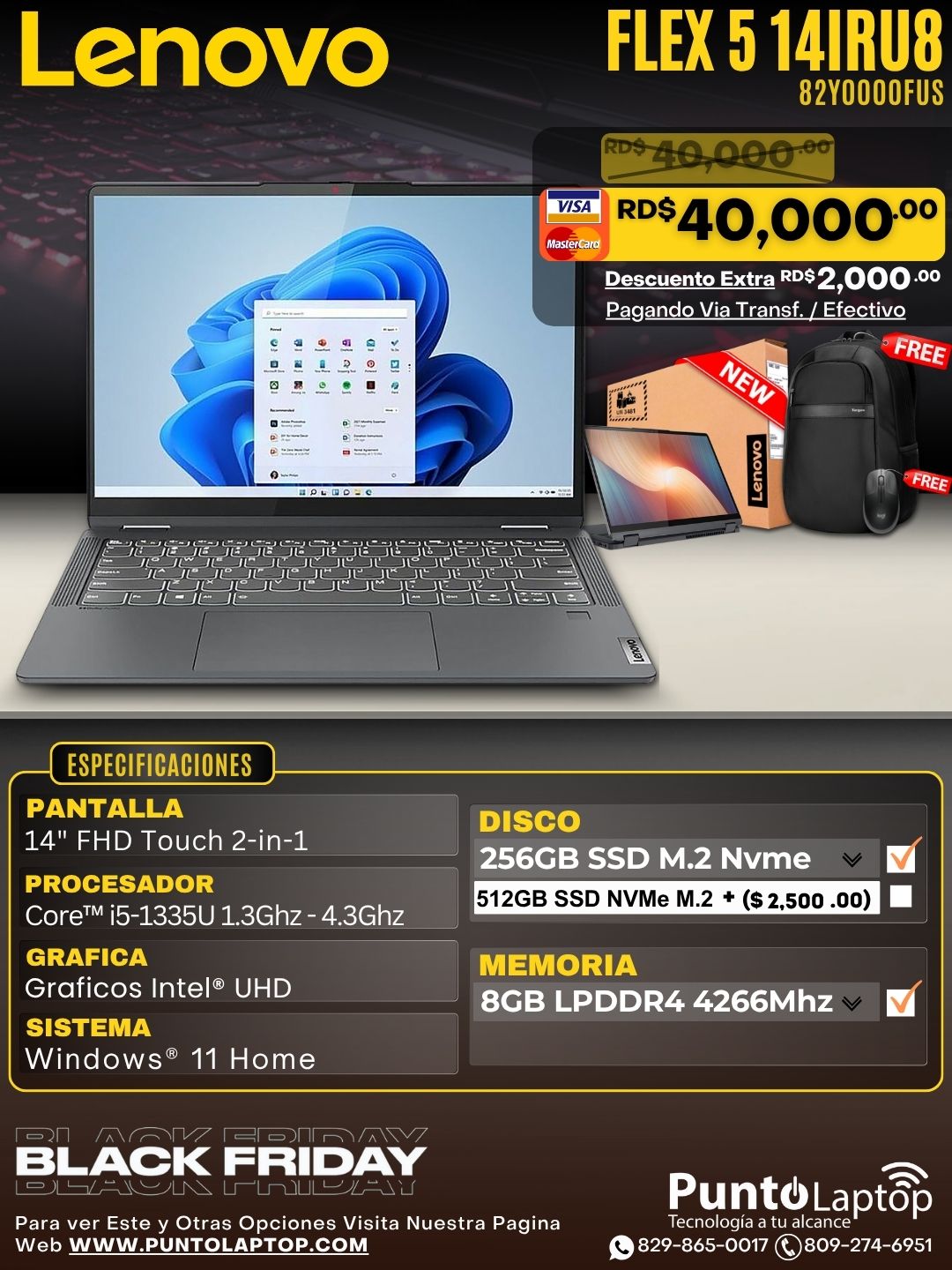 Lenovo Flex 5 14IRU8 2-IN-1 14" FHD Touch Core™ i5-1335U 256GB SSD 8GB W11 GREY Backlit