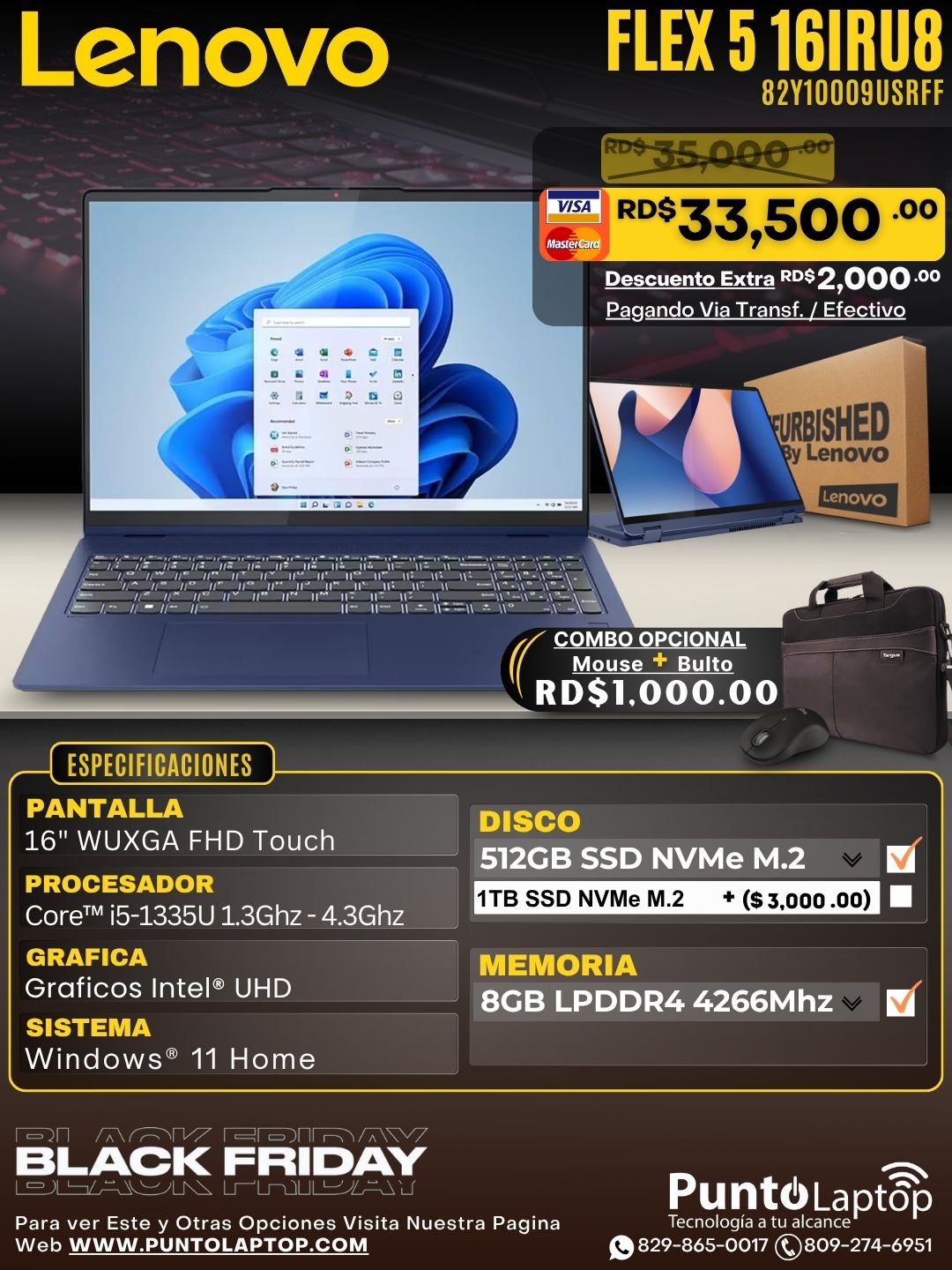 ❞𝐑𝐞𝐟𝐮𝐫𝐛𝐢𝐬𝐡𝐞𝐝❞ Lenovo FLEX 5 16IRU8 2-IN-1 16" WUXGA FHD Touch IPS Core™ i5-1335U 512GB SSD 8GB W11 ARTIC GREY Bcklt