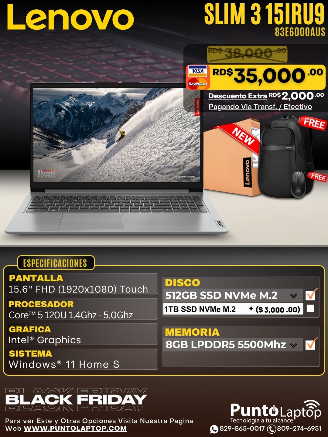 Lenovo Slim 3 15IRU9 15.6" FHD Touch Core™ 5 120U 512GB SSD 8GB W11 ARTIC GREY Bcklt