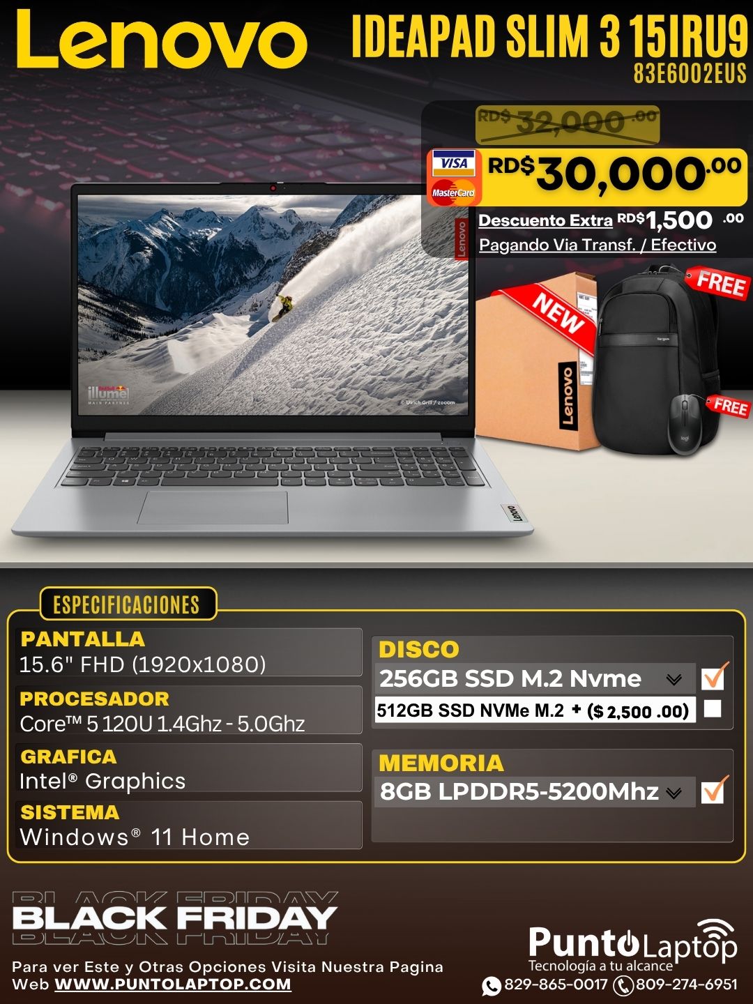 Lenovo IdeaPad Slim 3 15IRU9 15.6" FHD Core™ 5 120U 256GB SSD 8GB W11 Grey