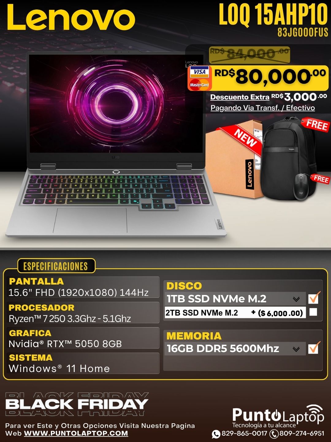 Lenovo LOQ 15AHP10 15.6" FHD 144Hz Ryzen™ 7 250 1TB SSD 16GB W11 LUNA GRAY NVIDIA® RTX 5050 8GB Bcklt