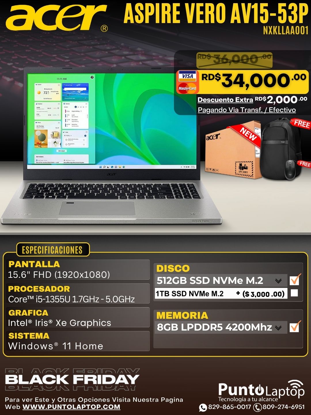 Acer Aspire Vero AV15-53P-54MV 15.6" FHD Core™ i5-1355U 512GB SSD 8GB W11 GRAY Bcklt