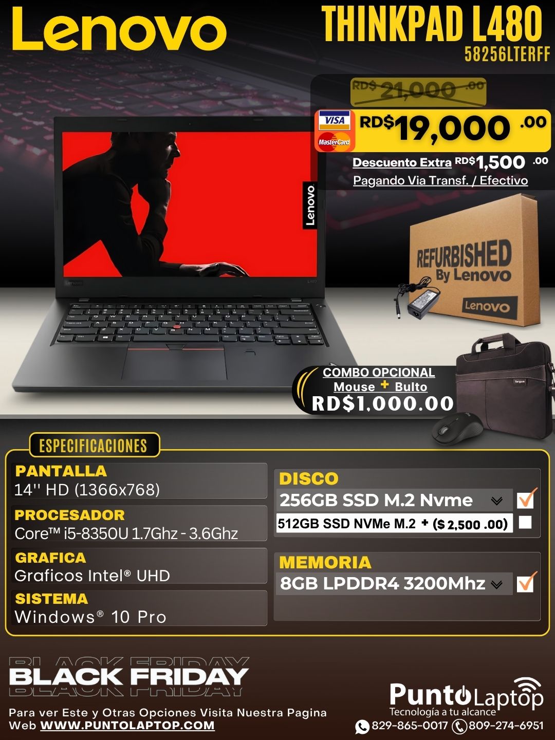 ❞𝐑𝐞𝐟𝐮𝐫𝐛𝐢𝐬𝐡𝐞𝐝❞ Lenovo ThinkPad L480 14" Core™ i5-8350U 256GB SSD 8GB 4G-LTE W10 Pro B