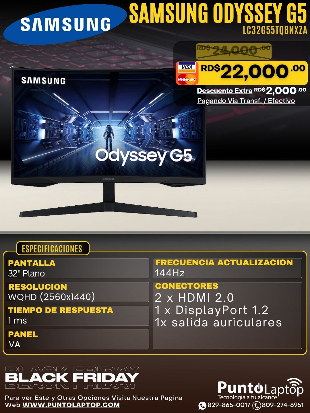 Samsung G5 Odyssey 32G55TQ Curved 32" QHD (2560x1440) 144Hz 1ms 250 cd/m² 1000R HDR10 AMD FreeSync Premium