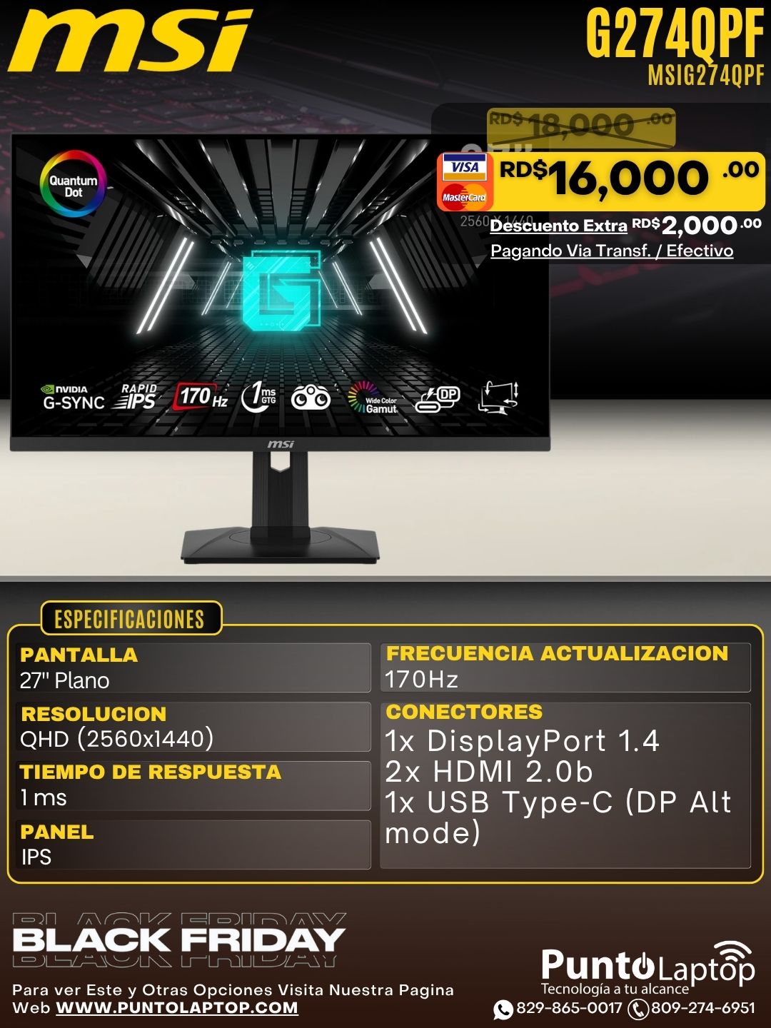 MSI G274QPF GAMING MONITOR 27" IPS QHD LED FLAT 170HZ 1MS BLACK