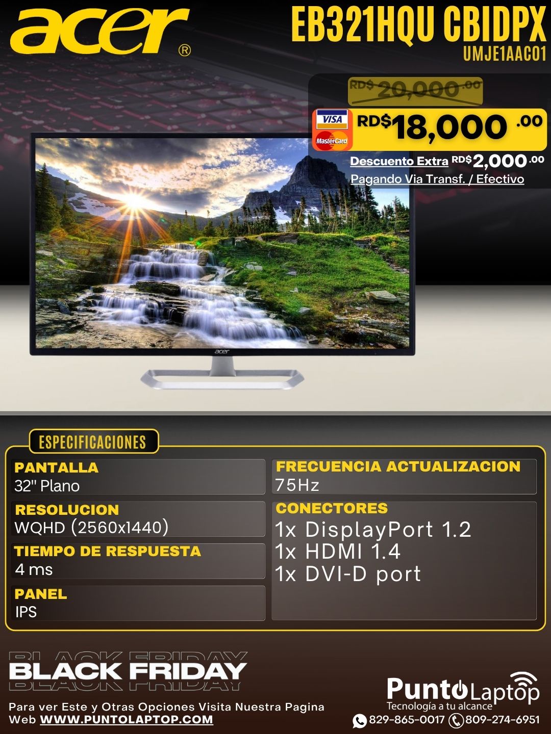 Acer EB321HQU Cbidpx 31.5" WQHD (2560x1440) IPS 4ms 75Hz