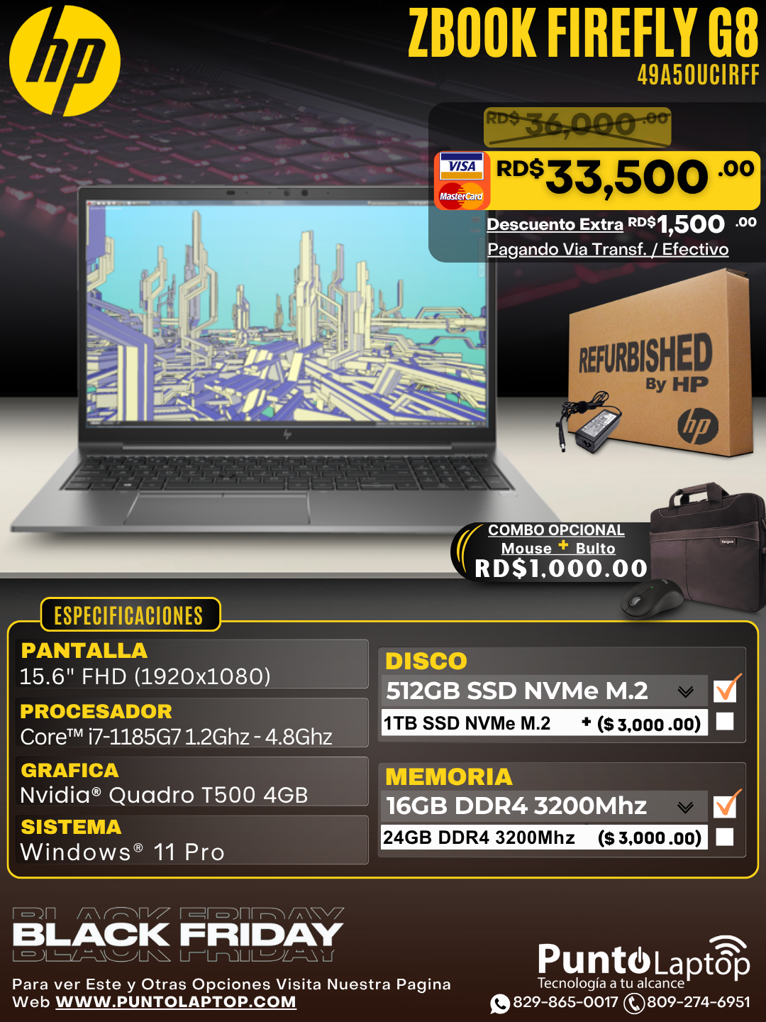 HP ZBook Firefly G8 15.6" FHD Core™ i7-1185G7 512GB SSD 16GB W11-Pro NVIDIA® T500 4GB GRAY Bcklt