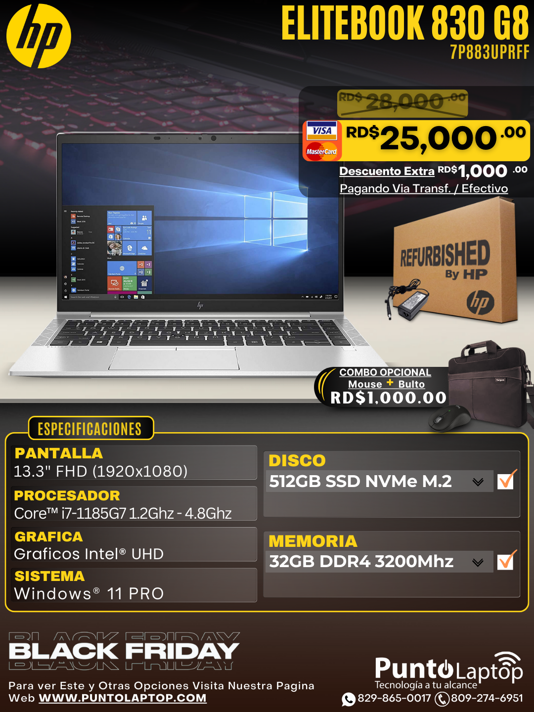 ❞𝐑𝐞𝐟𝐮𝐫𝐛𝐢𝐬𝐡𝐞𝐝❞ HP EliteBook 830 G8 13.3" FHD Core™ i7-1185G7 512GB SSD 32GB W11 Pro Bcklt Silver
