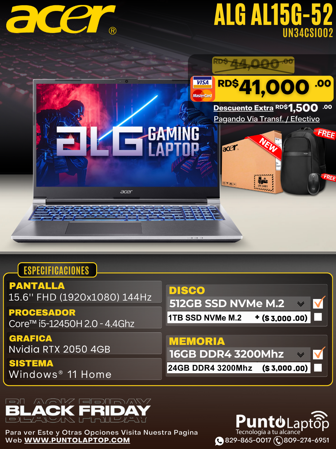 Acer ALG AL15G-52 15.6" FHD Core™ i5-12450H 512GB SSD 16GB NVIDIA® RTX 2050 4GB W11 BLACK