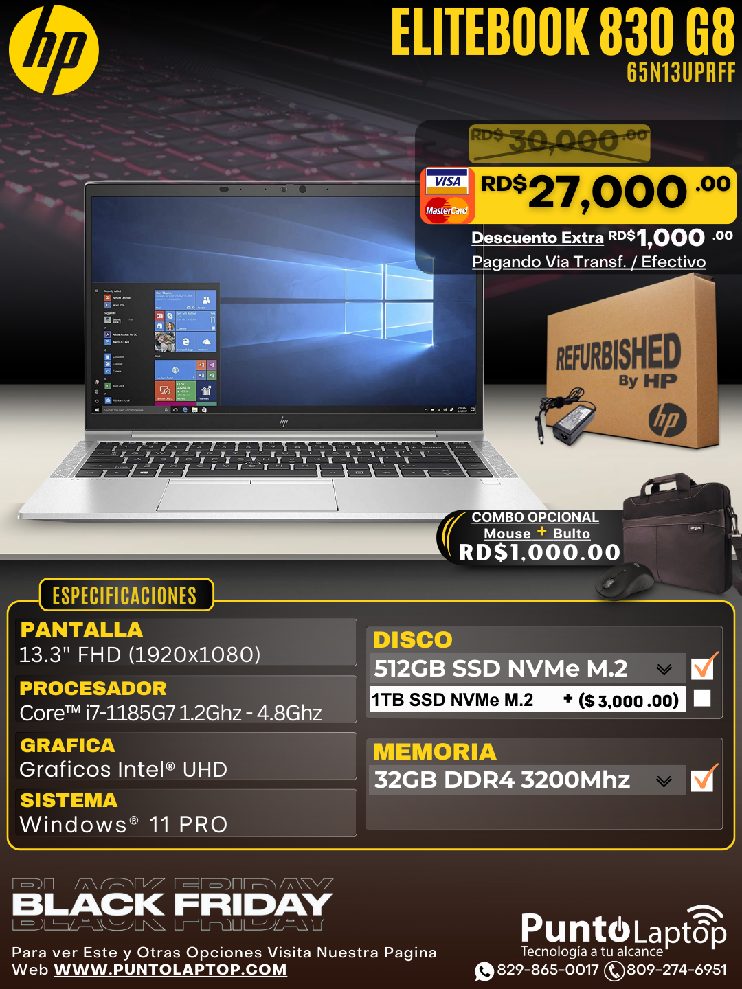❞𝐑𝐞𝐟𝐮𝐫𝐛𝐢𝐬𝐡𝐞𝐝❞ HP EliteBook 830 G8 13.3" FHD Touch Core™ i7-1185G7 512GB SSD 32GB W11 Pro Bcklt Silver