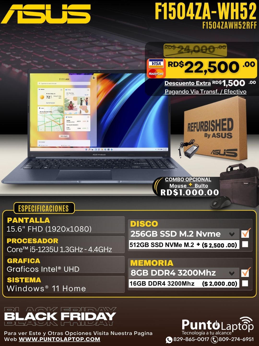 ❞𝐑𝐞𝐟𝐮𝐫𝐛𝐢𝐬𝐡𝐞𝐝❞ Asus VivoBook F1504ZA-WH52 15.6" Core™ i5-1235U 256GB SSD 8GB W11 BLUE