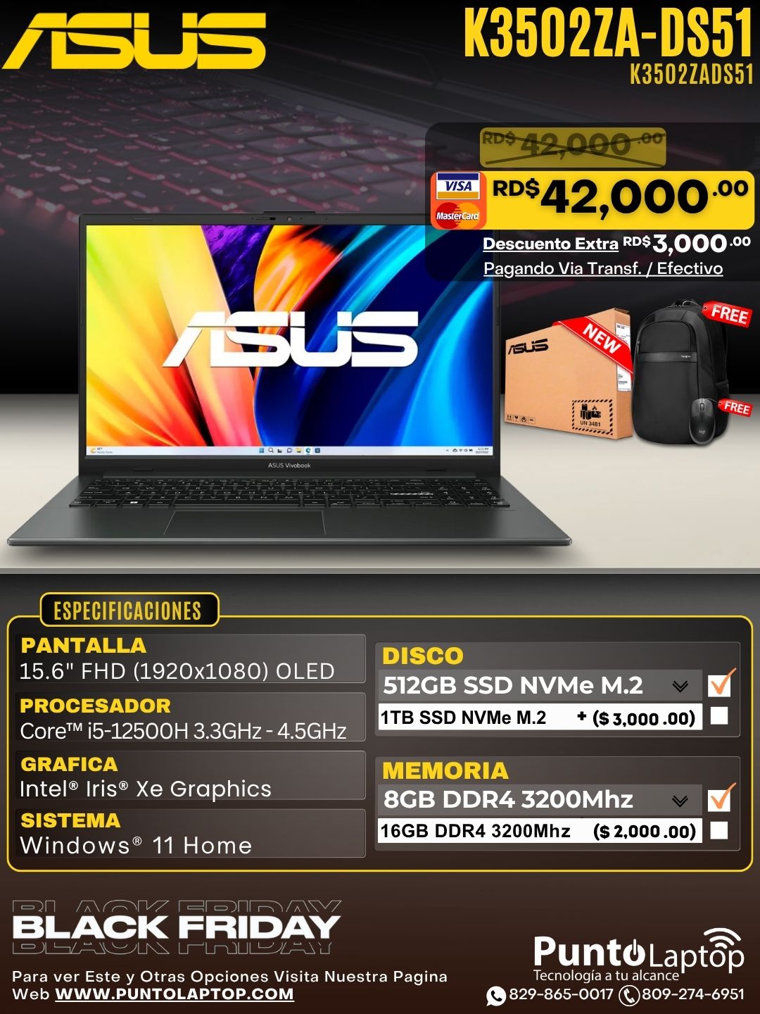 Asus Vivobook S K3502ZA-DS51 15.6" FHD OLED Core™ i5-12500H 512GB SSD 8GB W11 BLACK Bcklt
