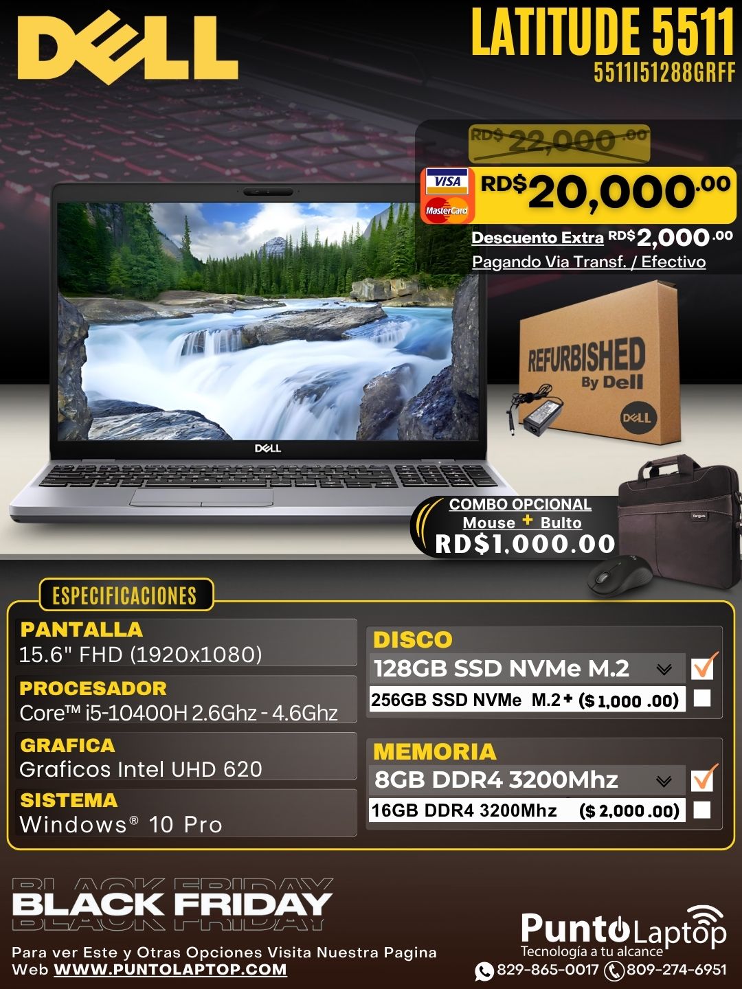 ❞𝐑𝐞𝐟𝐮𝐫𝐛𝐢𝐬𝐡𝐞𝐝❞ Dell Latitude 5511 15.6" FHD Core™ i5-10400H 128GB SSD 8GB W10 Pro Bcklt GRAY