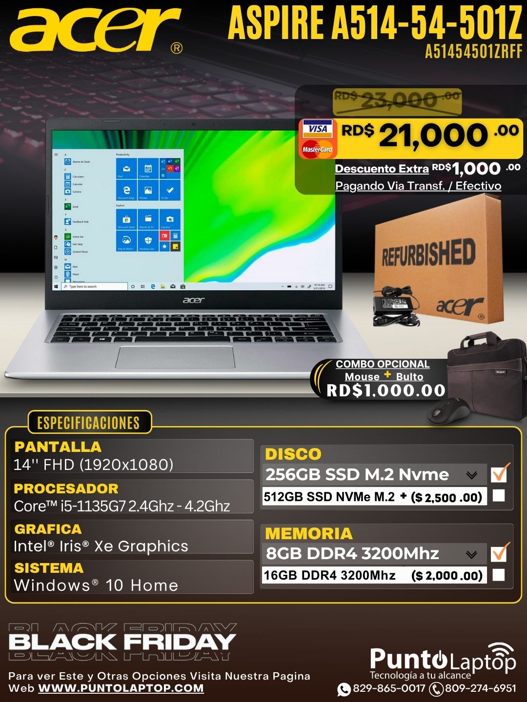 ❞𝐑𝐞𝐟𝐮𝐫𝐛𝐢𝐬𝐡𝐞𝐝❞ Acer Aspire A514-54-501Z 14" FHD IPS Core™ i5-1135G7 256GB SSD 8GB W11 GOLD